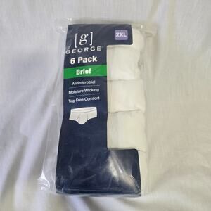 George 6 Pack Cotton Brief Men's 2XL White Antimicrobial Moisture Wicking New